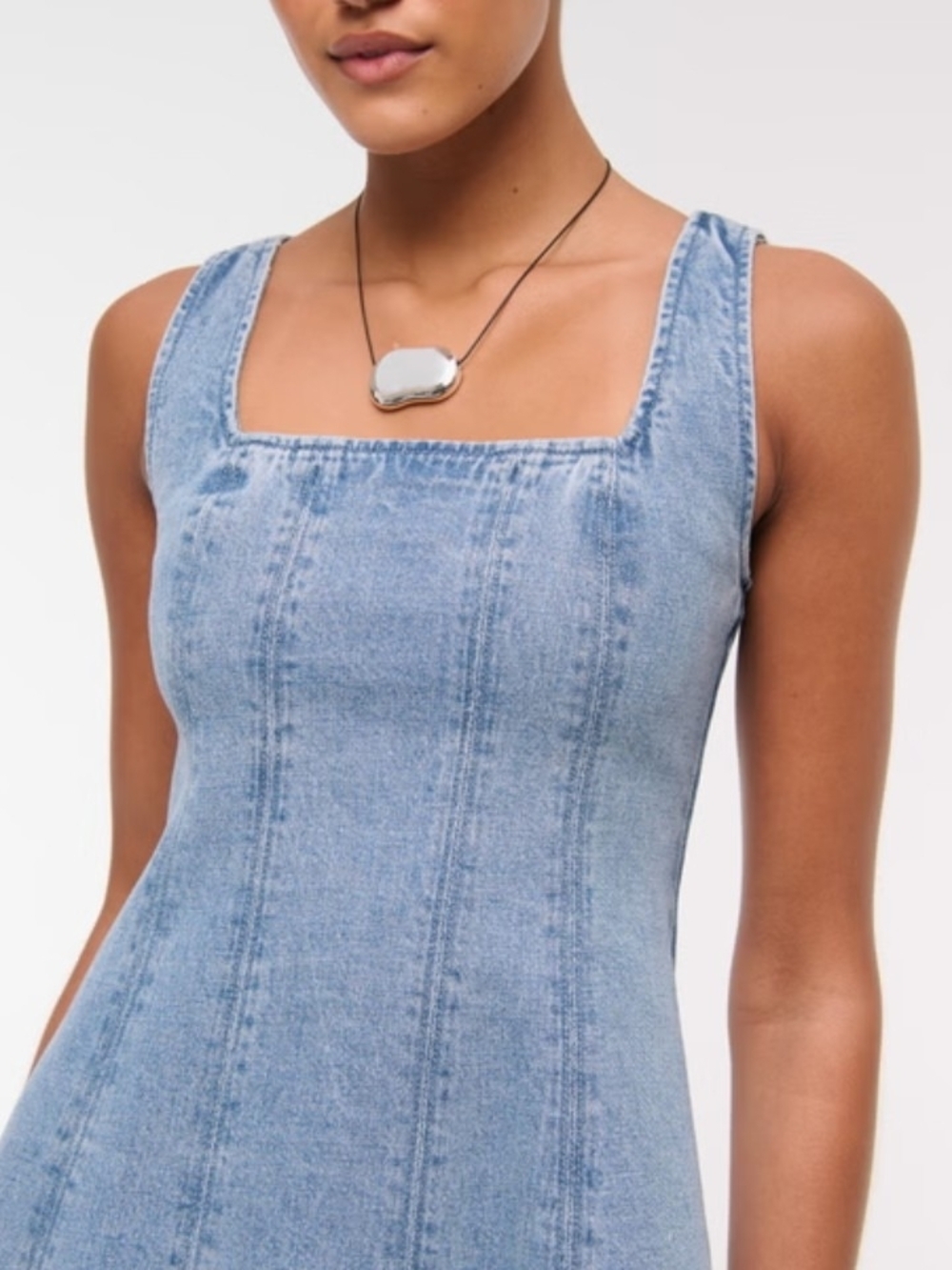 Abercrombie & Fitch Mila Squareneck Denim Mini Dress In Medium Wash - M - Picture 3 of 10